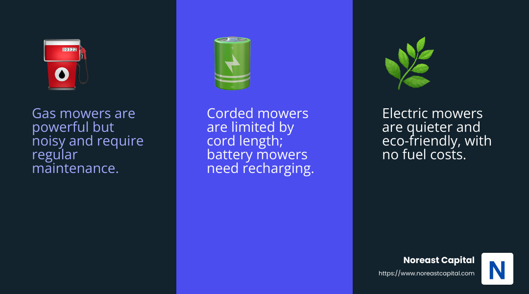 465157815036215bdccd02dd5cb7288585fa245c Cut Costs, Not Grass: Affordable Lawn Equipment Guide Discover affordable lawn equipment options and tips to save money while maintaining a beautiful lawn with ease and efficiency. Gas vs. Electric Mowers Comparison - affordable lawn equipment infographic 3_facts_emoji_blue