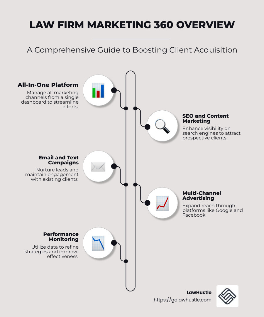 Infographic on Law Firm Marketing 360 Overview and Benefits - law firm marketing 360 infographic infographic-line-5-steps-neat_beige