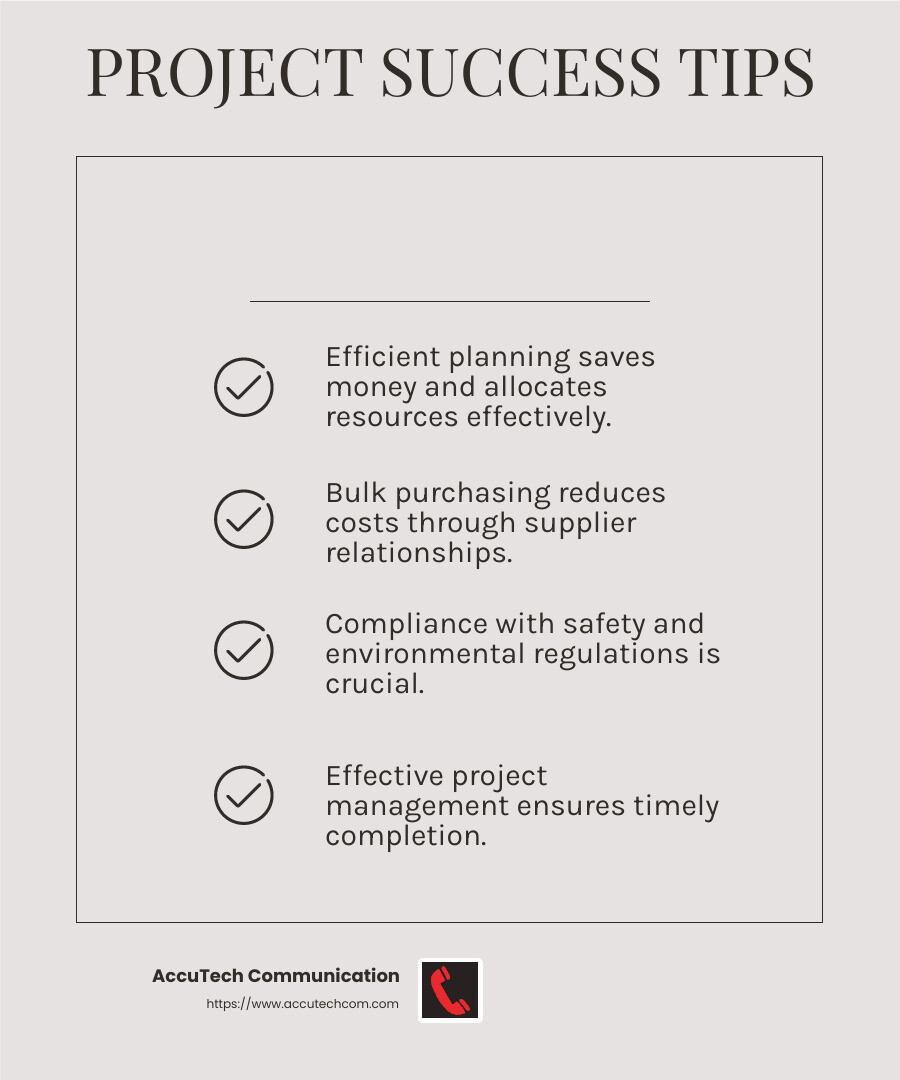 Cost-effective strategies, compliance, and project management are key for fiber splicer contractors. - fiber splicer contractors infographic checklist-light-beige