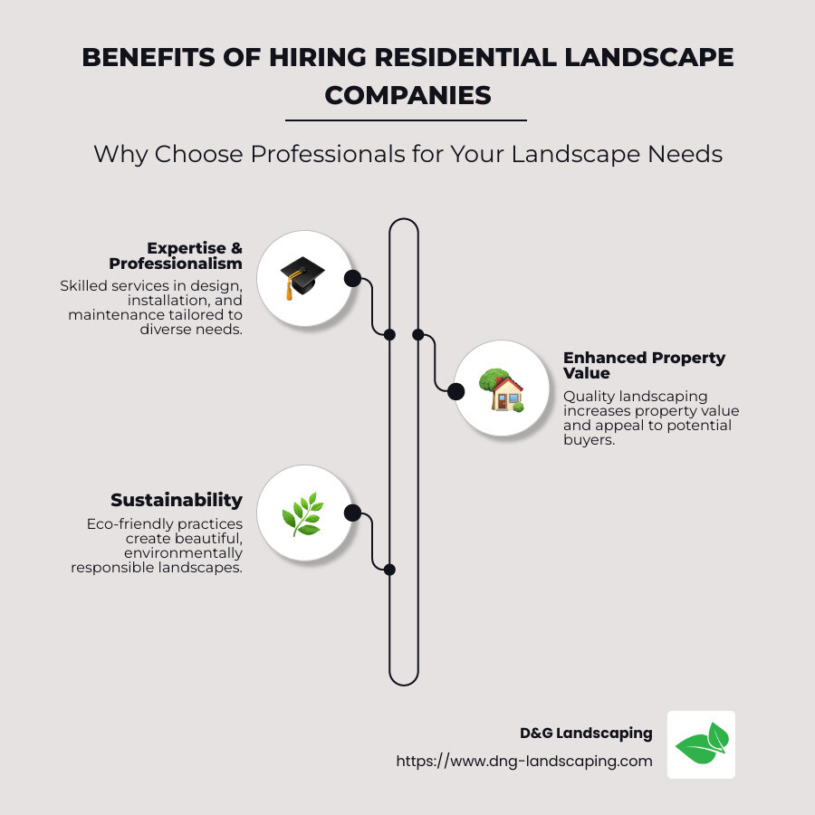 Infographic showing benefits of hiring residential landscape companies: expertise, improved value, sustainability. - residential landscape companies infographic infographic-line-3-steps-neat_beige