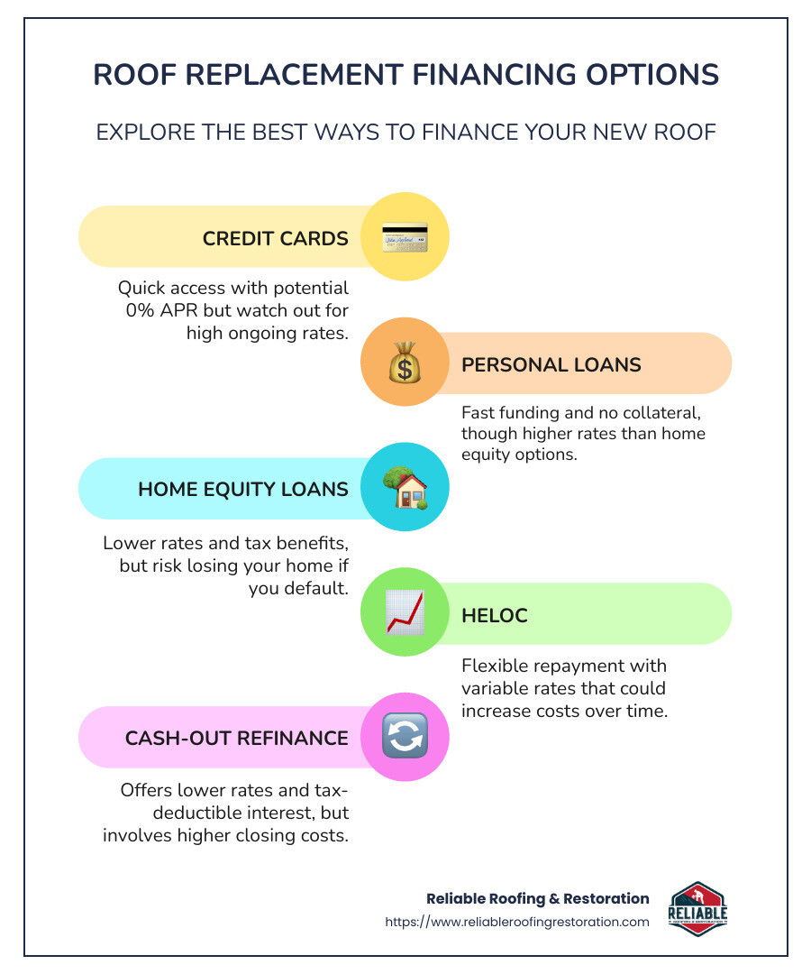 An infographic detailing the different roof replacement financing options and their pros and cons, including visuals for each type. - roof replacement financing infographic infographic-line-5-steps-colors An infographic detailing the different roof replacement financing options and their pros and cons, including visuals for each type. - roof replacement financing infographic infographic-line-5-steps-colors