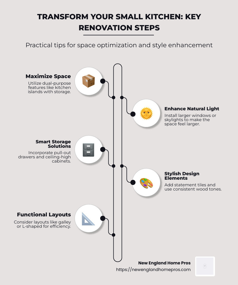 Small kitchen reno ideas infographic - small kitchen reno infographic infographic-line-5-steps-neat_beige