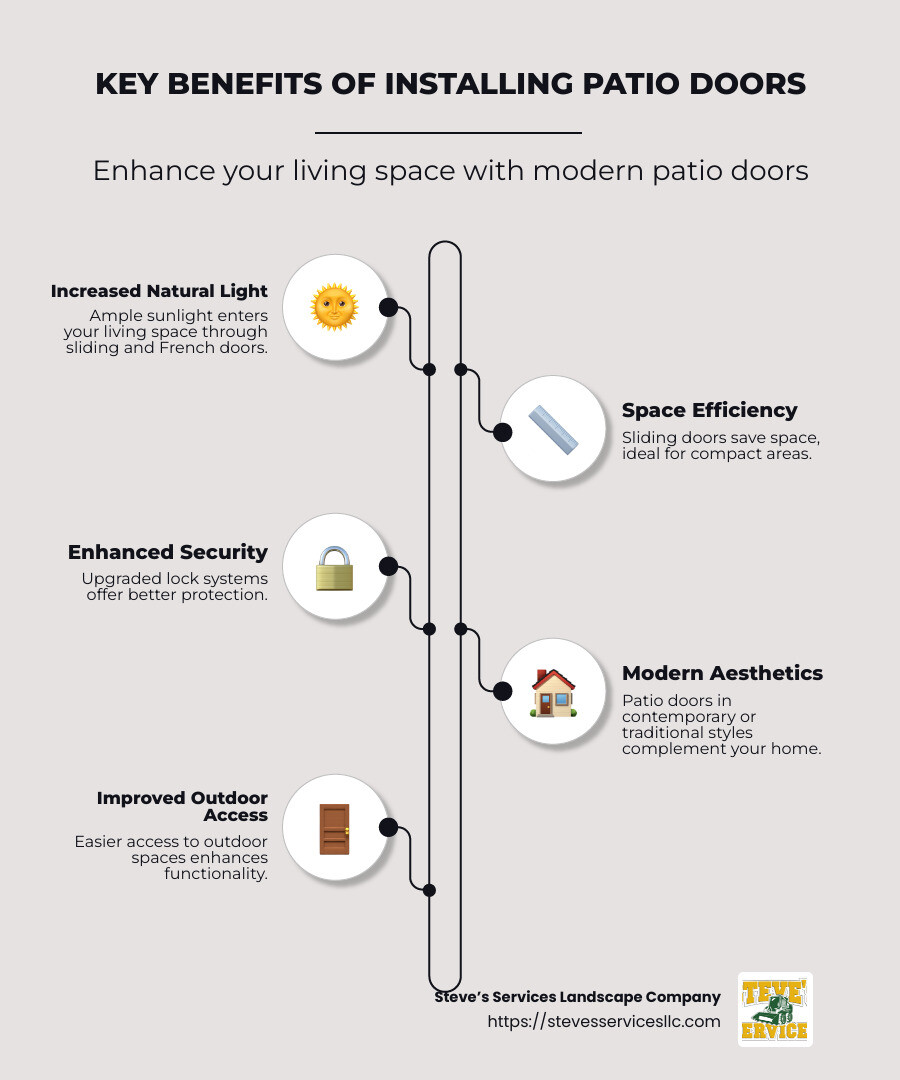 Benefits of patio door installation infographic - patio door install infographic infographic-line-5-steps-neat_beige