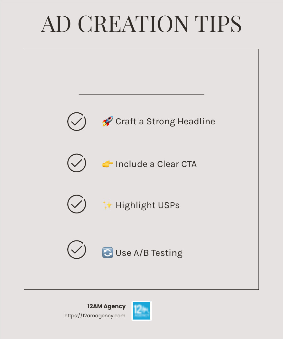 Ad Creation Tips - paid search agency dallas infographic checklist-light-beige