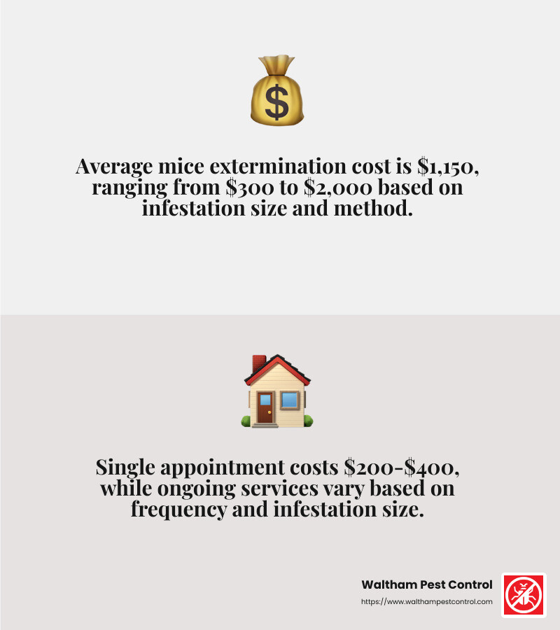 Average cost to remove mice from your home is about $1,150, but can range from $300 to $2,000 - exterminator for mice near me infographic 2_facts_emoji_grey