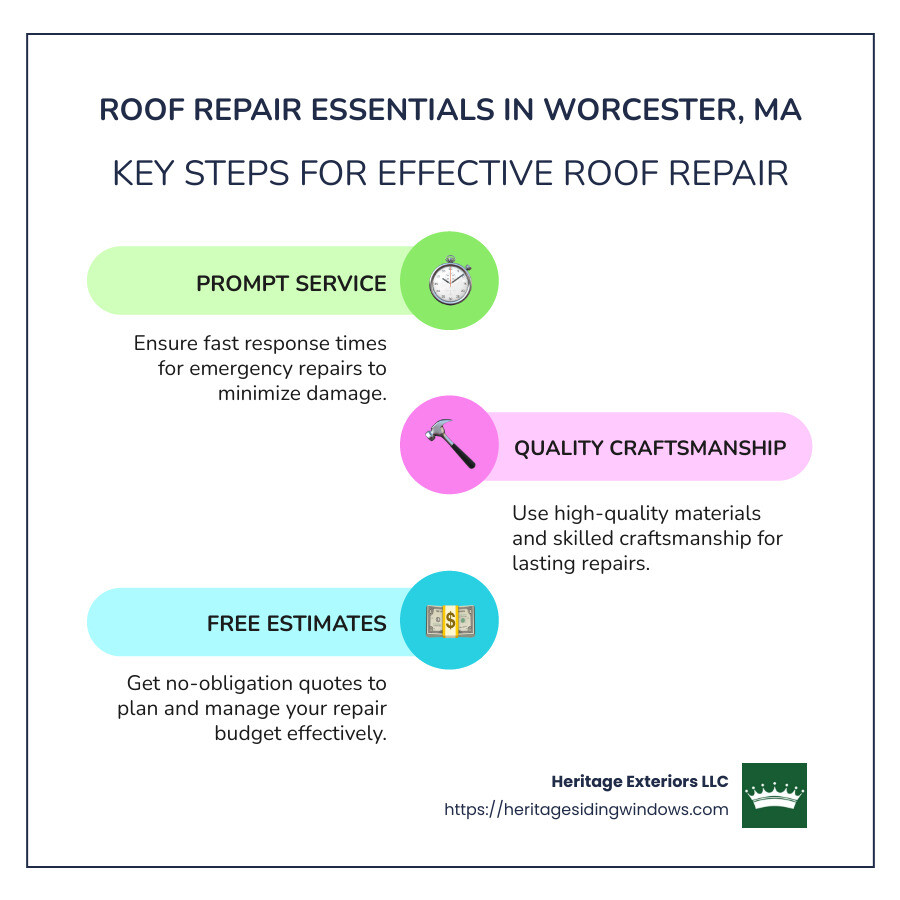 Infographic showing key points of roof repair worcester ma - roof repair worcester ma infographic infographic-line-3-steps-colors