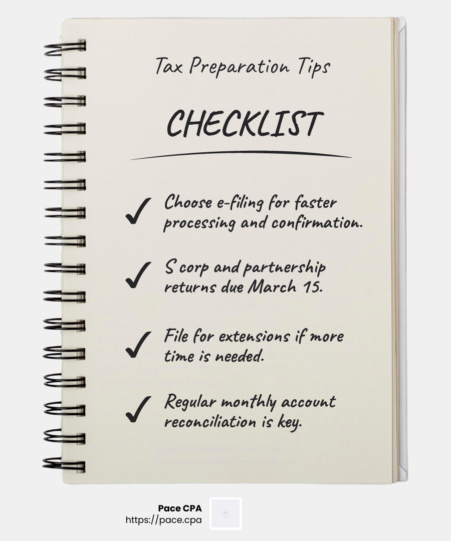 Businesses with effective tax preparation plans have a reduced likelihood of an IRS audit. - tax and business services infographic checklist-notebook