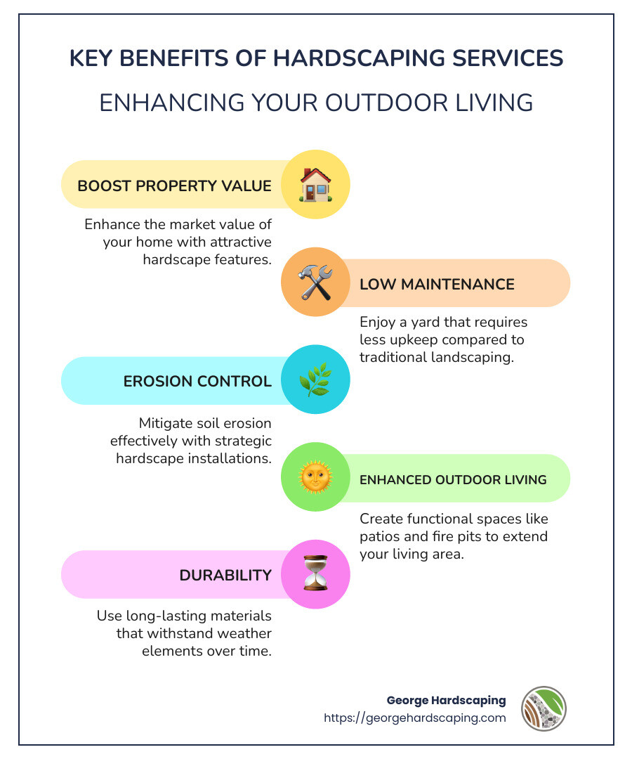 Key Features and Benefits of Hardscaping Services - hardscaping services infographic infographic-line-5-steps-colors