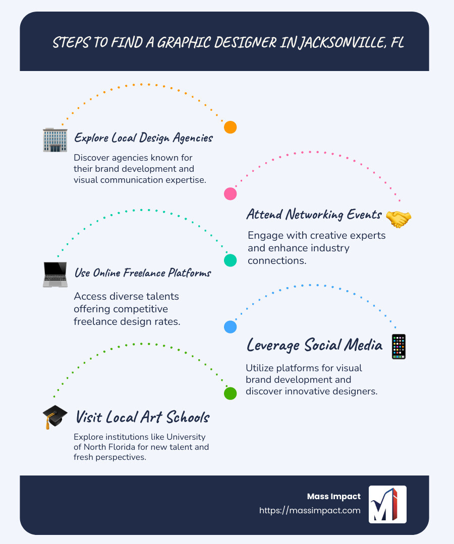 Steps to Find a Graphic Designer in Jacksonville FL Infographic - graphic design jacksonville fl infographic infographic-line-5-steps-blues-accent_colors
