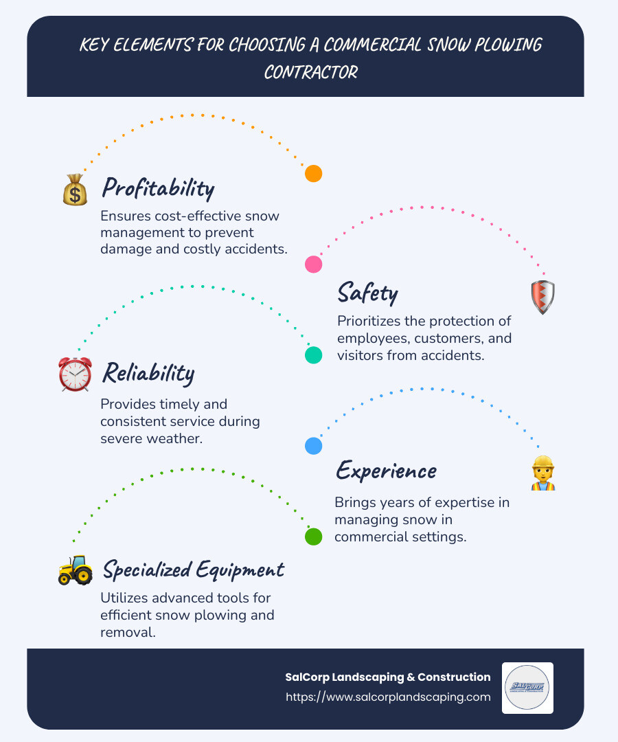 Key Elements for Choosing a Commercial Snow Plowing Contractor: Profitability, Safety, Reliability - Commercial Snow Plowing Contractor infographic infographic-line-5-steps-blues-accent_colors