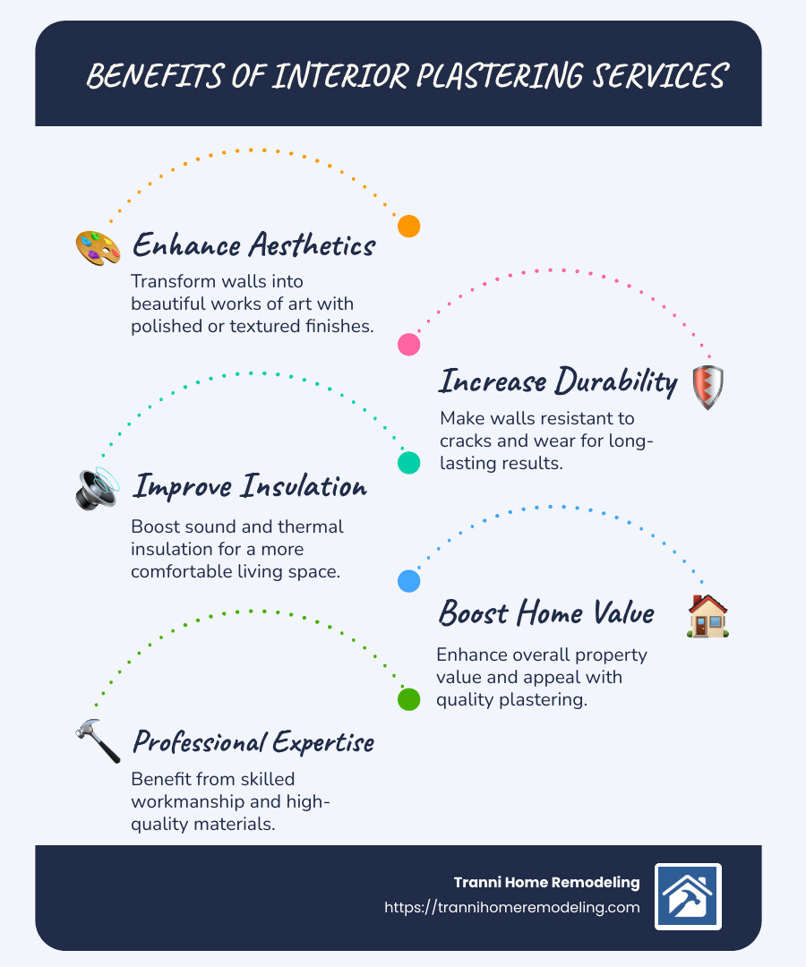 Benefits of plastering services - interior plastering services infographic infographic-line-5-steps-blues-accent_colors