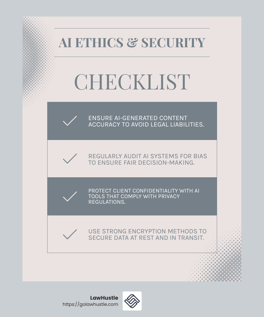 Ethical considerations in AI marketing for attorneys - AI marketing for attorneys infographic checklist-light-blue-grey