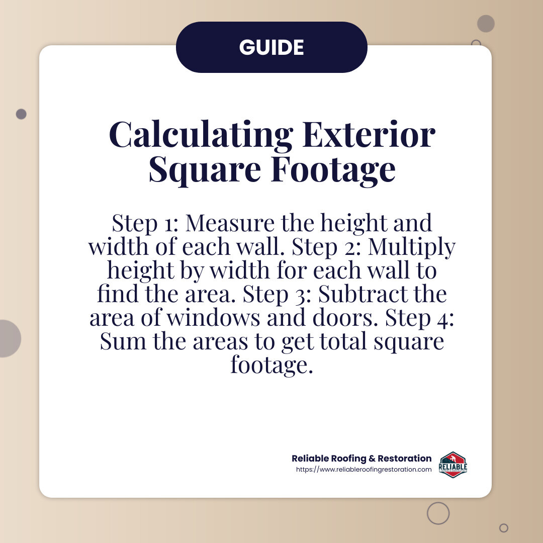 House measurement infographic showing how to calculate exterior square footage for painting estimates, including steps like measuring wall height and width, accounting for windows and doors, and calculating total area - Painting services near me infographic simple-info-card