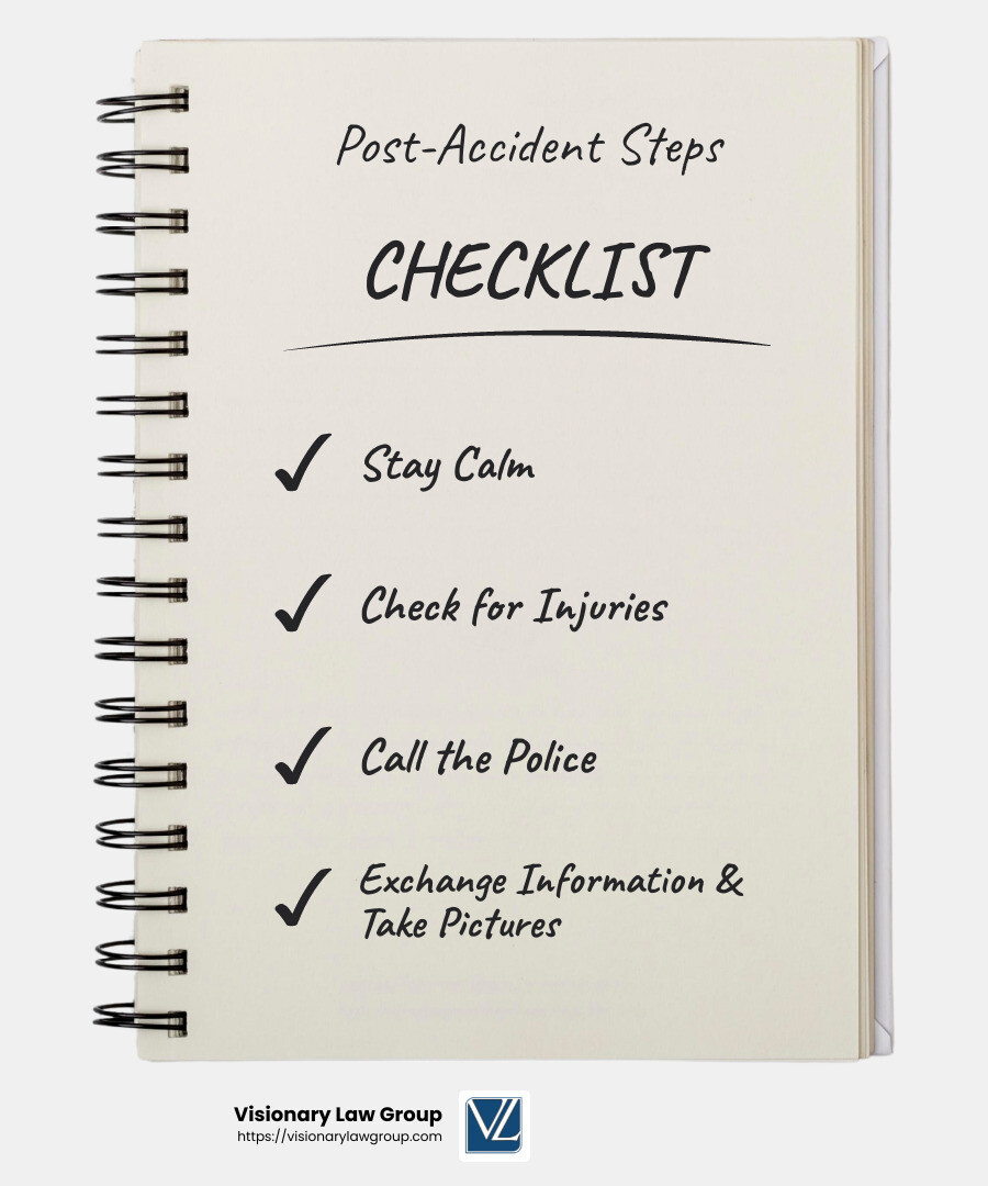 Documentation is key in motor vehicle accident claims. - Motor vehicle accident attorney infographic checklist-notebook