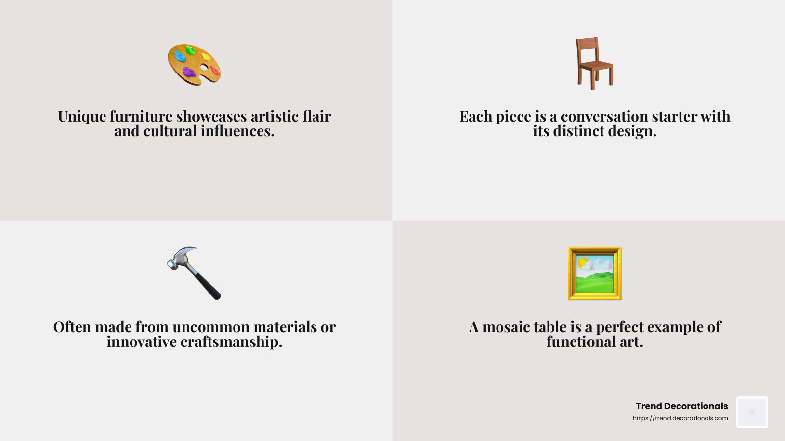 Unique Furniture Design: A Mosaic Tabletop - unique furniture infographic 4_facts_emoji_grey