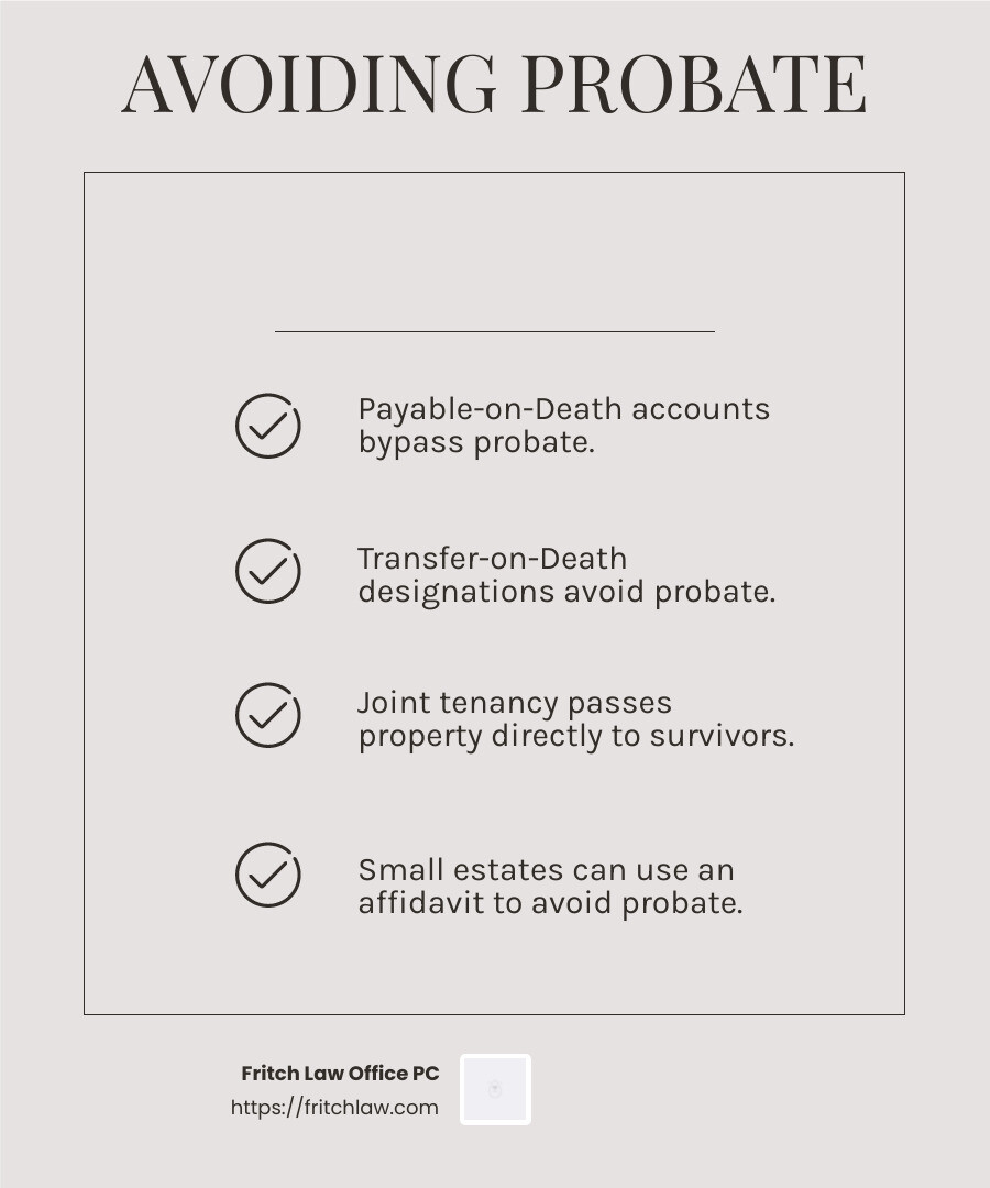 Probate Avoidance Benefits - probate law services indiana infographic checklist-light-beige