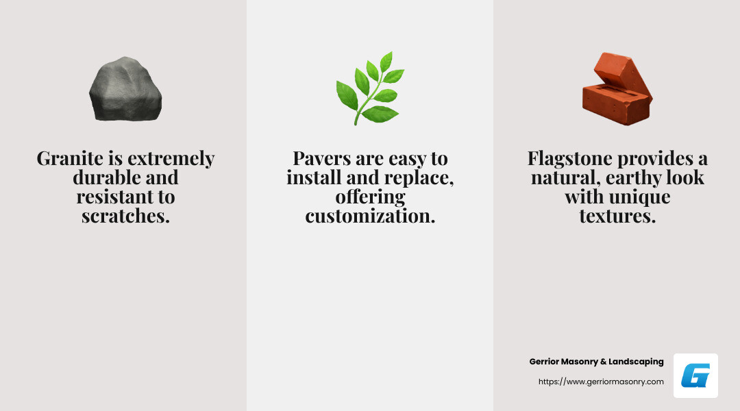 Choosing the Right Stone Material for Your Patio - stone patio contractors near me infographic 3_facts_emoji_grey