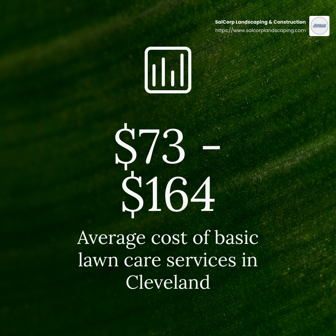 Average cost of lawn care services in Cleveland: $73-$164 - basic lawn care services infographic simple-stat-green