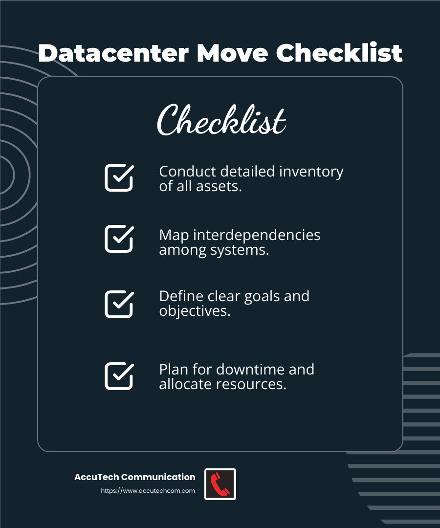 Detailed Inventory and Checklist - datacenter move infographic checklist-dark-blue