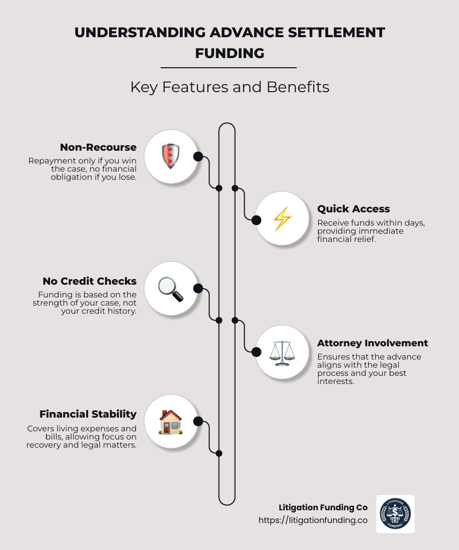 Non-Recourse Funding Explained with Benefits and Key Features - advance settlement funding companies infographic infographic-line-5-steps-neat_beige
