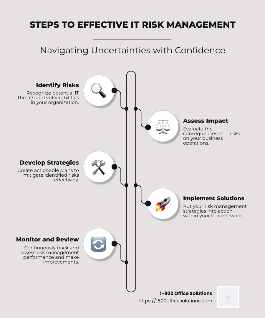Digital change solutions steps for managing IT risk including understanding technology and adapting to fast changes - IT risk management consulting infographic infographic-line-5-steps-neat_beige