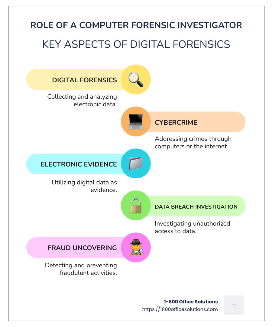 The Role of a Computer Forensic Investigator - computer forensic investigator infographic infographic-line-5-steps-colors