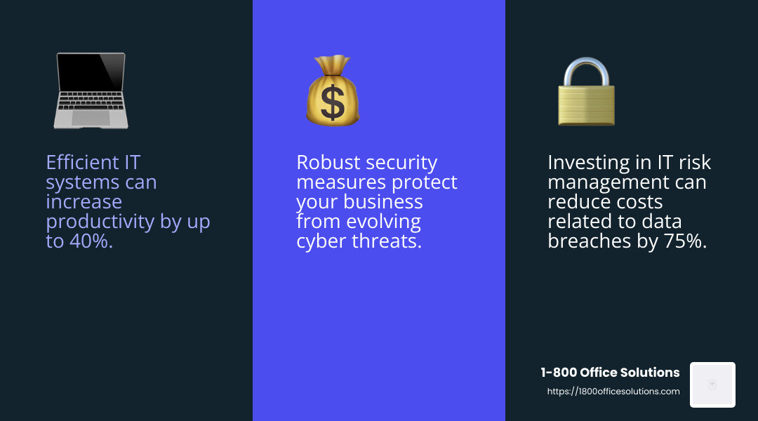 Our approach to IT risk management consulting ensures your business stays ahead of cyber threats and remains productive. - IT risk management consulting infographic 3_facts_emoji_blue