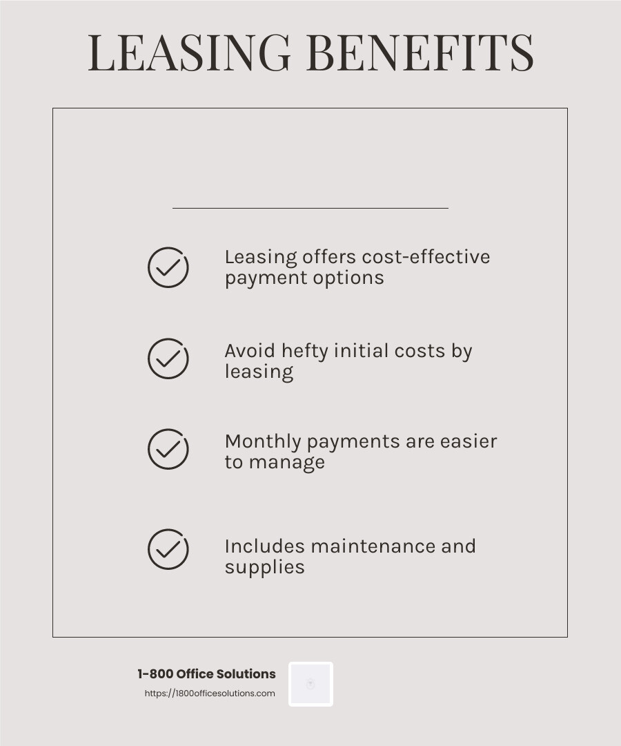 Leasing a printer can often be more cost-effective than purchasing one outright. - printer lease companies infographic checklist-light-beige