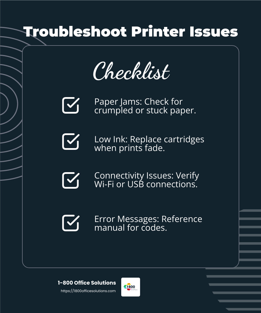 Understanding Printer Error Codes - computer printer repair near me infographic checklist-dark-blue