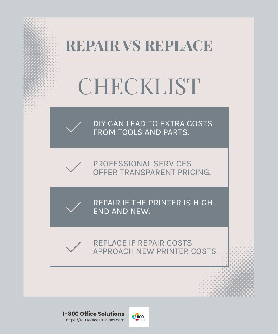 Cost-Benefit Analysis: Repair vs Replace - computer printer repair near me infographic checklist-light-blue-grey