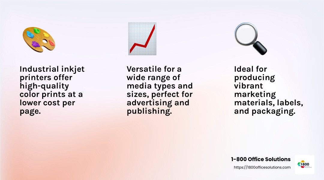 High-quality printing and cost efficiency make industrial inkjet printers a valuable asset for businesses. - commercial printer rental infographic 3_facts_emoji_light-gradient