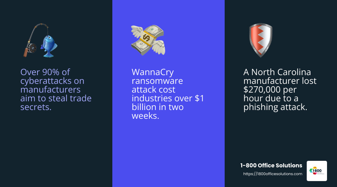 Phishing, Ransomware, and Malware: Major Threats to Manufacturing - Email security for manufacturing infographic 3_facts_emoji_blue