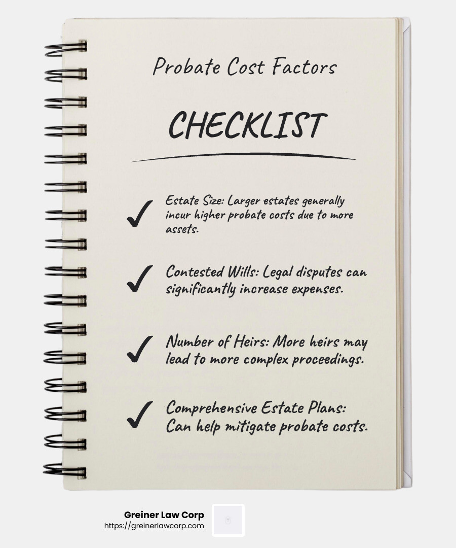 Probate costs infographic - how much does a lawyer cost for probate infographic checklist-notebook