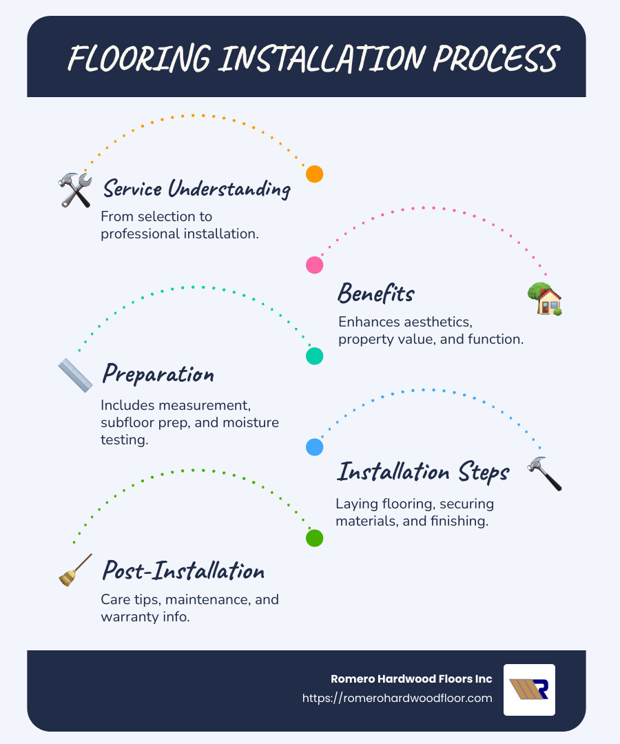 Flooring installation service overview infographic - flooring installation infographic infographic-line-5-steps-blues-accent_colors