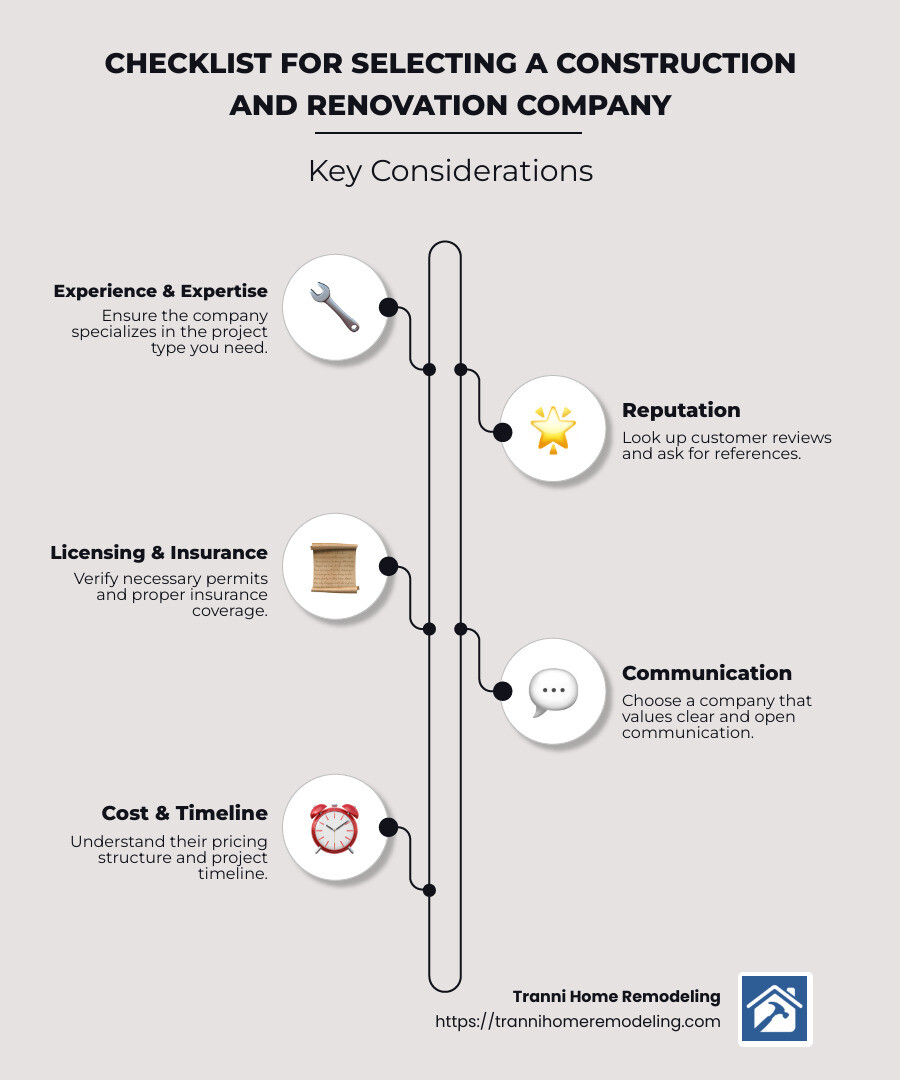Checklist for selecting a construction and renovation company - construction and renovation company infographic infographic-line-5-steps-neat_beige