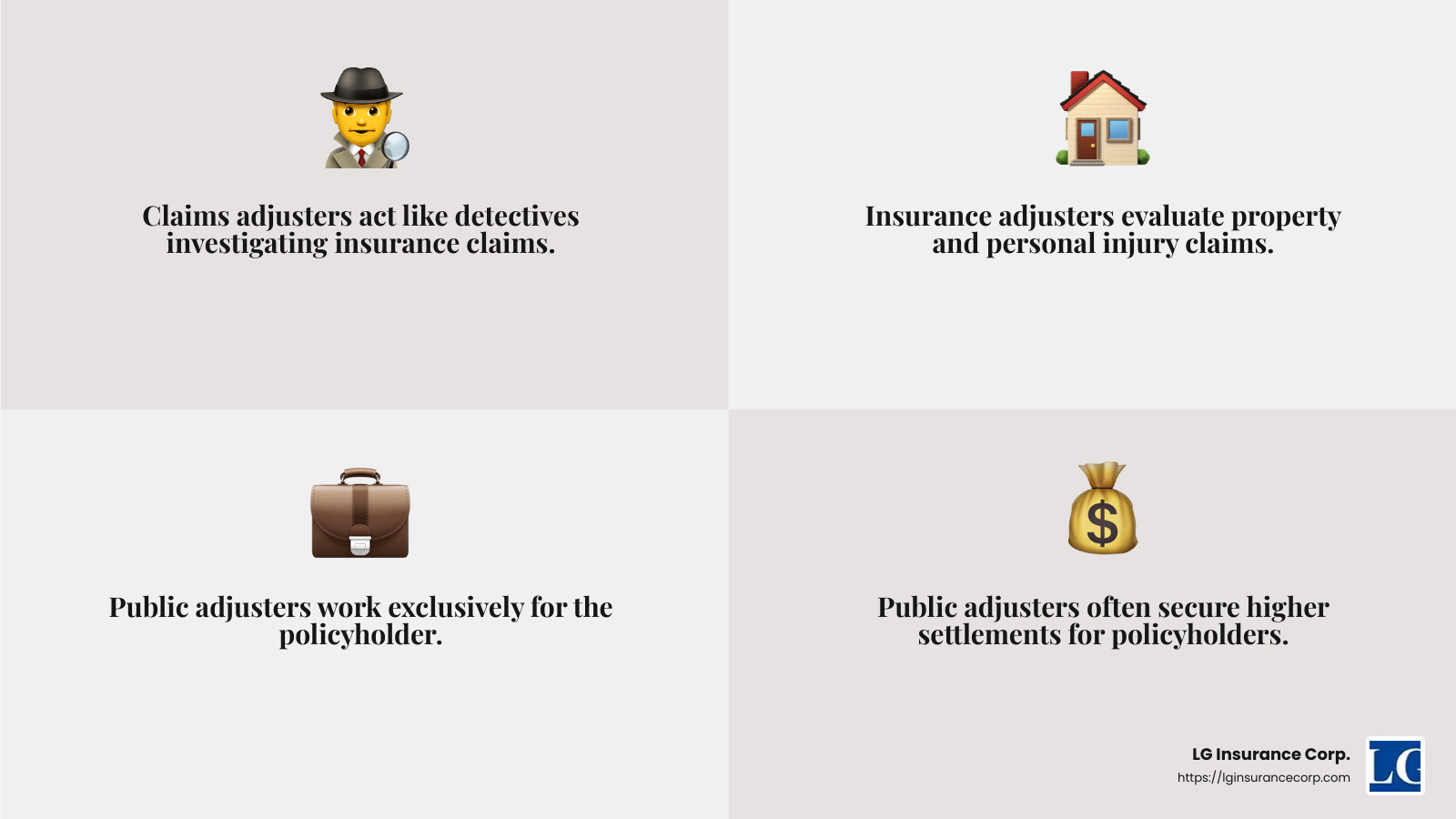 Public adjusters often secure higher settlements for policyholders. - insurance adjusters miami infographic 4_facts_emoji_grey