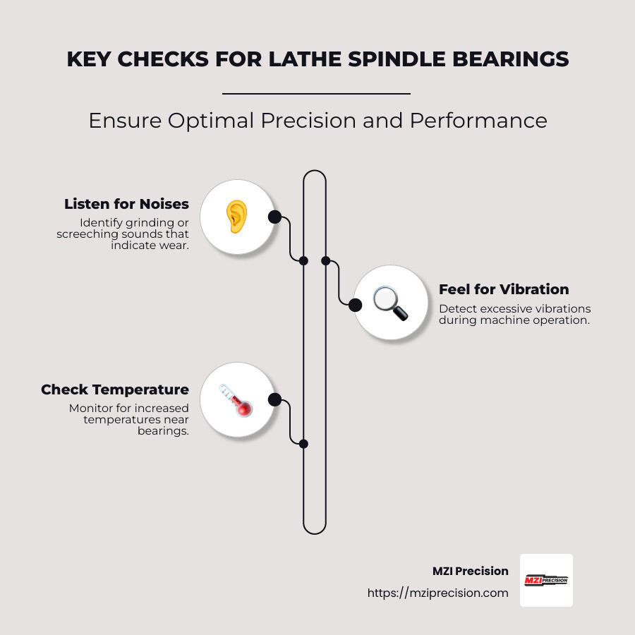 Checklist for Checking Spindle Bearings - how to check lathe spindle bearings infographic infographic-line-3-steps-neat_beige