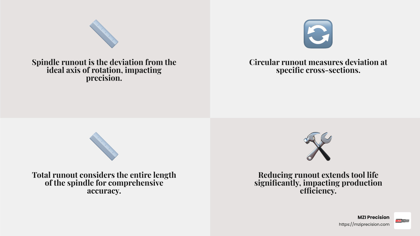Reducing runout on carbide drills resulted in a 3x tool life improvement. - how to check spindle runout infographic 4_facts_emoji_grey