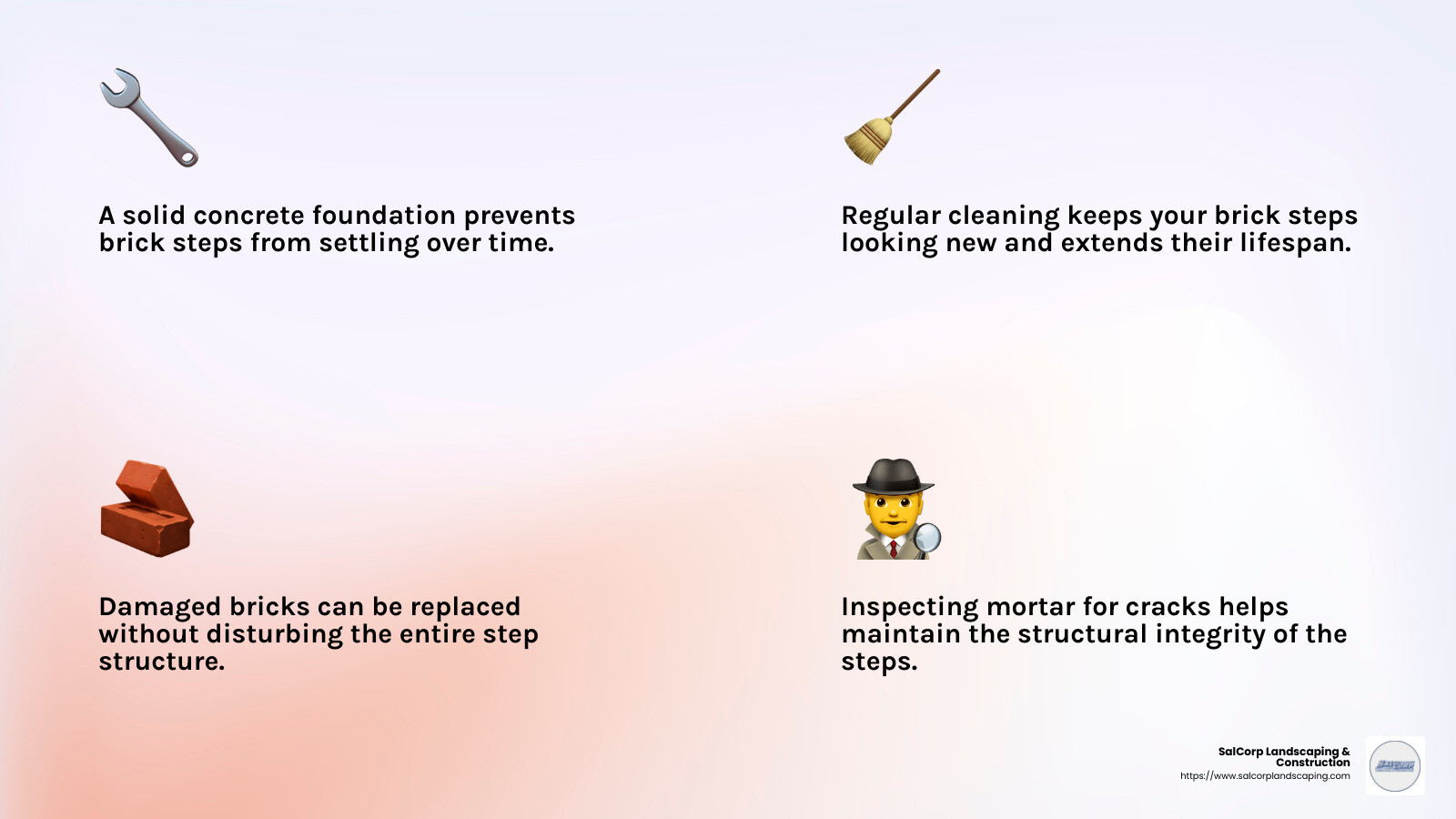 Regular maintenance of brick steps can extend their lifespan significantly. - brick step designs infographic 4_facts_emoji_light-gradient