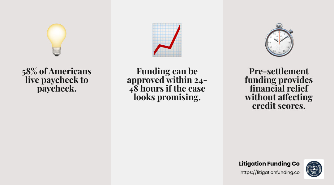 Stat: 58% of Americans live paycheck to paycheck - advance on car accident settlement infographic 3_facts_emoji_grey