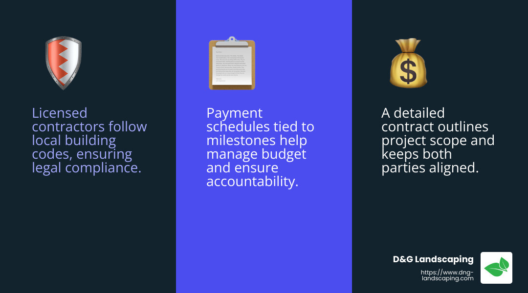Licensed contractors provide quality assurance and legal compliance - local patio contractors infographic 3_facts_emoji_blue