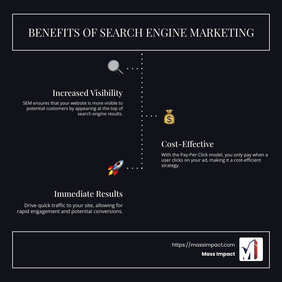 SEM Overview Infographic - search engine marketing infographic infographic-line-3-steps-dark