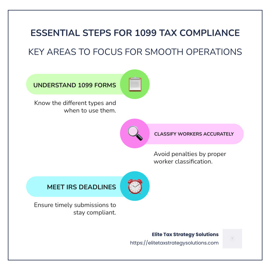 Infographic: Essential Steps for 1099 Tax Compliance - 1099 tax compliance infographic infographic-line-3-steps-colors