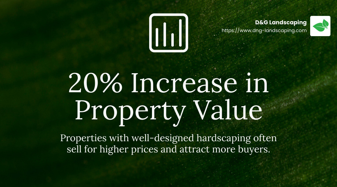Increased property value with hardscaping elements - what is landscape hardscape service infographic simple-stat-landscape-green