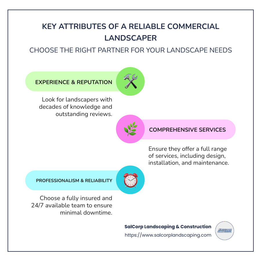 Key Attributes of a Reliable Commercial Landscaper - Commercial Landscaper Westwood Massachusetts infographic infographic-line-3-steps-colors