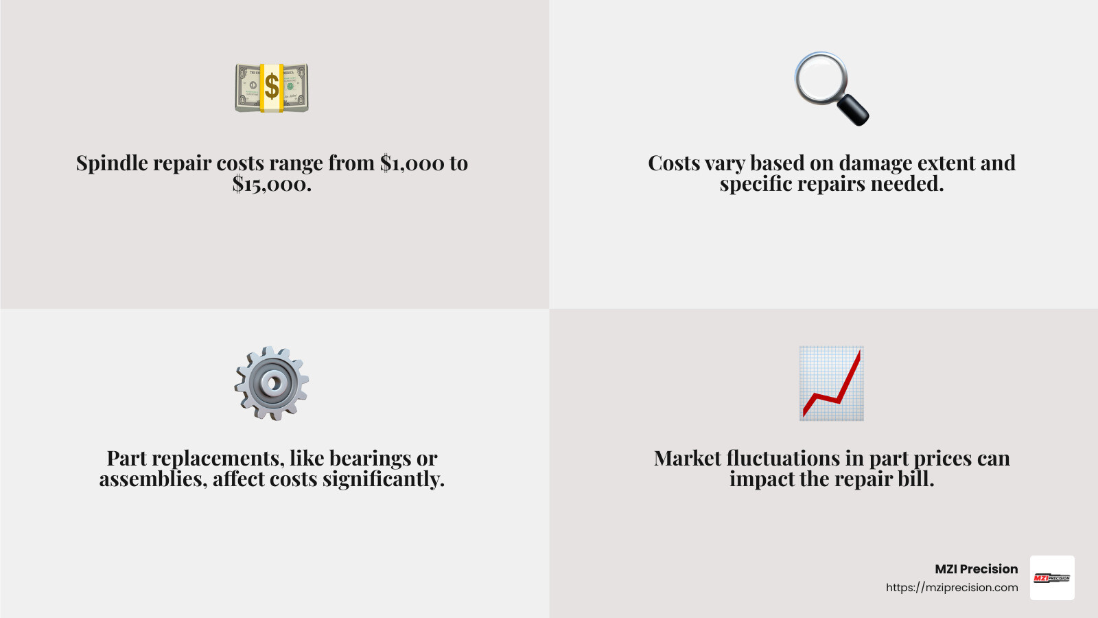 Typical Spindle Repair Costs - spindle repair service infographic 4_facts_emoji_grey