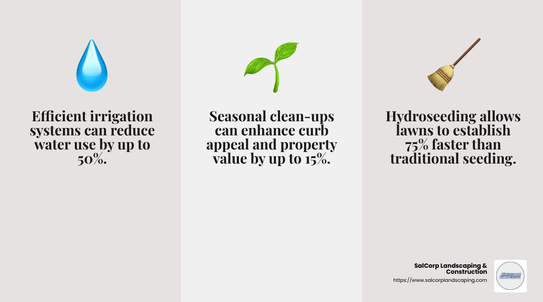 Efficient irrigation systems reduce water waste and promote healthy plant growth. - Commercial Landscaper Westwood Massachusetts infographic 3_facts_emoji_grey