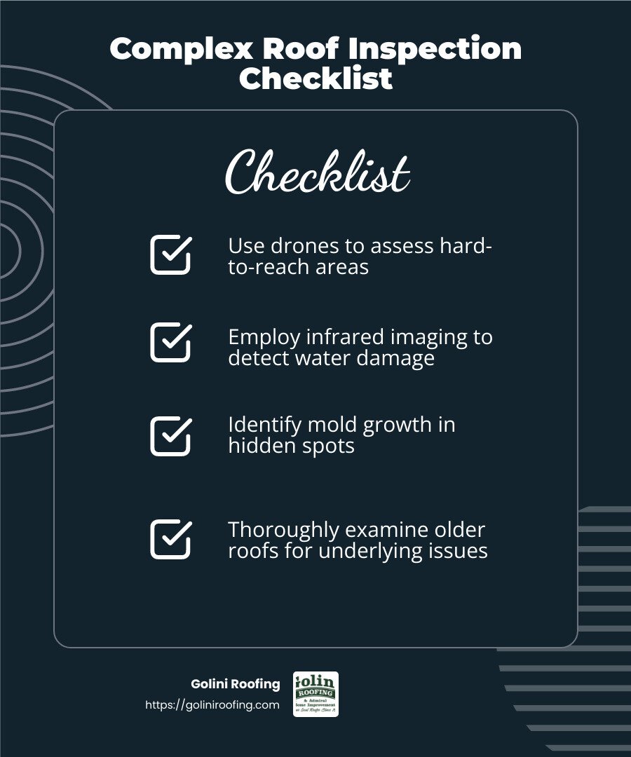 Infrared imaging detects hidden damage - roofing inspector infographic checklist-dark-blue