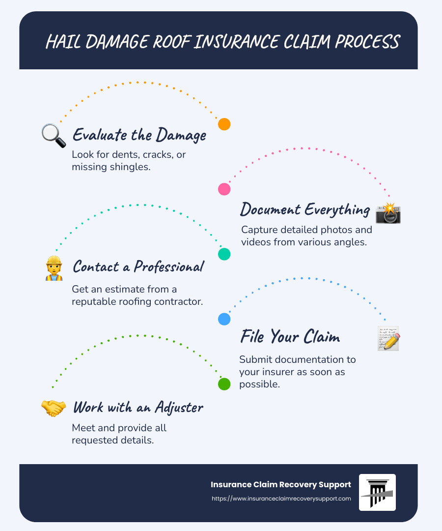 Steps for a Successful Hail Damage Roof Insurance Claim - hail damage roof insurance claim process infographic infographic-line-5-steps-blues-accent_colors
