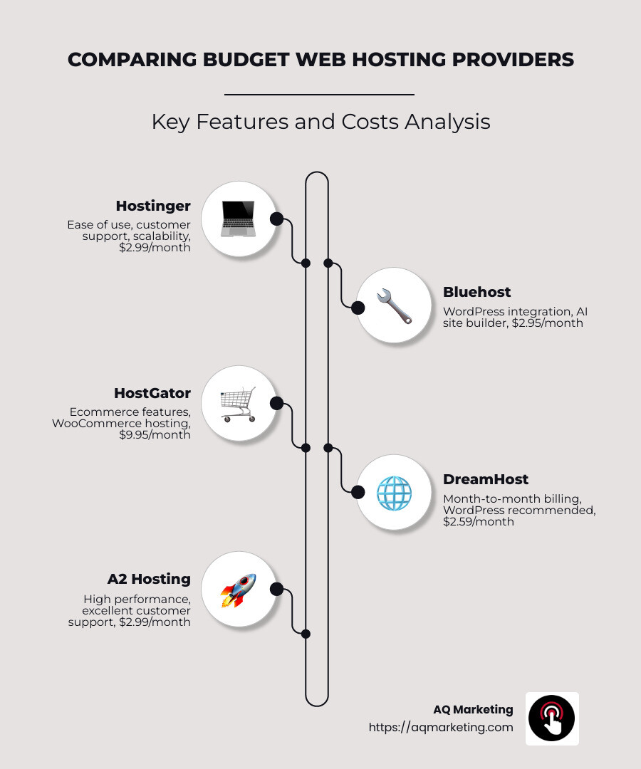 Comparison of Budget Web Hosting Providers' Features and Costs - best low cost web hosting infographic infographic-line-5-steps-neat_beige
